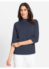 WITT Damen 3/4 Arm-Pullover mit Kelchkragen, rauchblau, Gr&ouml;&szlig;e 52, 100% Baumwolle