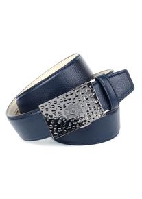 Anthoni Crown, Herren, Lederg&uuml;rtel f&uuml;r Jeans, mit kleinem Wappen auf der Schnalle, dunkelblau, 11,5, Hochwertiges Rindsleder