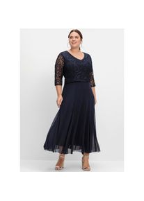 sheego, Unisex, Abendkleid &raquo;Abendkleid&laquo;, tiefblau, 50, Normalgr&ouml;ssen, optisch streckender V-Ausschnitt