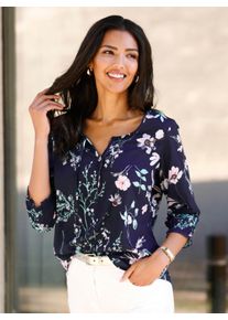 WITT Damen Schlupf-Bluse mit R&uuml;schen an den &Auml;rmelabschl&uuml;ssen, marine-hellros&eacute;-bedruckt, Gr&ouml;&szlig;e 48, 100% Polyester