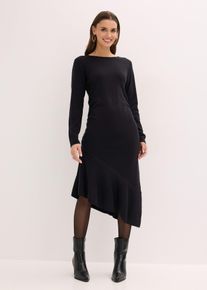 Strickkleid mit asymmetrischem Saum aus Baumwolle und Kaschmir in schwarz, Gr&ouml;sse 40/42 (M), 95% Baumwolle, bonprix