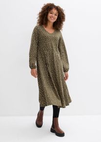 Baumwoll-Jerseykleid Midil&auml;nge in gr&uuml;n, Gr&ouml;sse 44/46 (L), 100% Baumwolle, bonprix