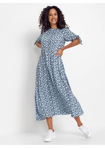 WITT Damen Blumenkleid, hellblau-schwarz-bedruckt, Gr&ouml;&szlig;e 50, 100% Viskose