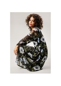 Aniston Casual, Unisex, Aniston CASUAL Midikleid mit grossfl&auml;chigem Bl&uuml;ten- und Bl&auml;tterdruck, schwarz, olivgr&uuml;n, hellbau wei&szlig;, blau, 36, N-Gr, 