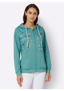 WITT Damen Shirtjacke mit Schriftz&uuml;gen, ozean, Gr&ouml;&szlig;e 38, 100% Baumwolle