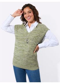 WITT Damen Pullunder mit Ajourstrick-Muster, lindgr&uuml;n-meliert, Gr&ouml;&szlig;e 38, 100% Baumwolle