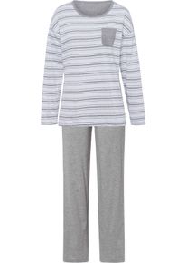 Damen Schlafanzug im Ringel-Dessin weiss-grau-meliert
