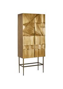 Ambia Home Highboard , Goldfarben, Hellbraun, Messingfarben , Holzwerkstoff , Abstraktes , 3 F&auml;cher , 75x180x40 cm , Kleinm&ouml;bel, Kommoden, Highboards