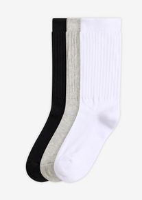 Lot de 3 paires de chaussettes de sport en noir, Taille 39-42, Couleur/Motif: noir + blanc + gris clair chin&eacute;, bonprix