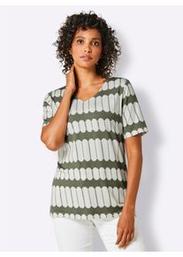 CREATION L PREMIUM Witt Damen Kurzarmshirt in atmungsaktiver Qualit&auml;t, khaki-wei&szlig;-bedruckt, Gr&ouml;&szlig;e 36, 96% Lyocell, 4% Elasthan