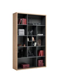 Xora Regal , Anthrazit, Eiche Artisan , Holzwerkstoff , 12 F&auml;cher , 123.6x199.8x36.6 cm , stehend , Wohnzimmer, Regale, B&uuml;cherregale