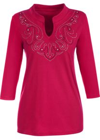 Damen 3/4-Arm-Shirt mit Glitzersteinchen rot