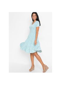 bonprix, Unisex, bonprix Jerseykleid, t&uuml;rkisblau gebl&uuml;mt, 44/46 (L), N-Gr, Jerseykleid im femininen Stil f&uuml;r einen modernen Look