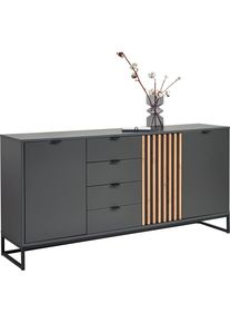 Voleo Sideboard , Graphitfarben, Eiche Artisan , Metall , 3 F&auml;cher , 4 Schubladen , 177.1x85.4x40 cm , FSC MIX , Beim&ouml;bel erh&auml;ltlich , Kleinm&ouml;bel, Kommoden, Sideboards
