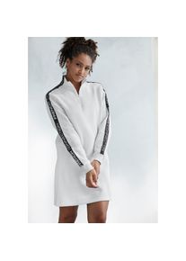 French Connection, Unisex, Sweatkleid mit Stehkragen und Logoprint Eins&auml;tzen auf den &Auml;rmeln., off, wei&szlig;, 32/34, N-Gr, Sweatkleid in A-Linien-Form