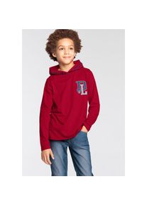 Delmao, Unisex, DELMAO Kapuzenshirt &raquo;f&uuml;r Unisex&laquo; Langarm, trendiger Druck, ideal f&uuml;r l&auml;ssige und sportliche Outfits, rot, 176/182, Langarm f&uuml;r 