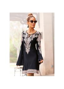 Lascana, Unisex, Lascana Jerseykleid mit Bord&uuml;rendruck und Schn&uuml;rung am Ausschnitt, Sommerkleid, schwarz, bedruckt, 36, N-Gr, Kaftankleid mit 