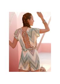 Lascana, Lascana Kurzoverall mit tiefem R&uuml;ckenausschnitt und Alloverprint, sommerlicher Jumpsuit, gr&uuml;n, rostorange, aubergine, bedruckt, 36, N-Gr, 