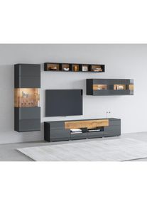 Inosign, Inosign Wohnwand &raquo;Toledo,Breite 391cm stilvolle Mediawand ohne Beleuchtung&laquo; Set, 4 Stk. tlg., antrazit, antrazit, alteiche, B/H/T: 261 cm cm