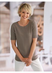 WITT Damen Kurzarmpullover im Linksstrick-Muster, taupe, Gr&ouml;&szlig;e 46, 100% Polyacryl