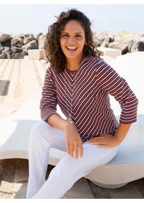 WITT Damen Rundhalsshirt mit Jacquard-Streifenmuster, erdbeere-wei&szlig;-gemustert, Gr&ouml;&szlig;e 36, 65% Baumwolle, 35% Polyester