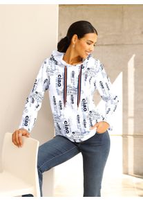 WITT Damen Sweatshirt mit maritimem Print allover, wei&szlig;-marine-bedruckt, Gr&ouml;&szlig;e 40, 100% Baumwolle
