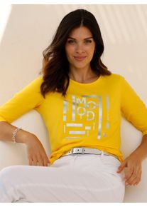 WITT Damen 3/4-Arm-Shirt mit silberfarbenem Folien-Druck, sonnengelb, Gr&ouml;&szlig;e 42, 100% Baumwolle