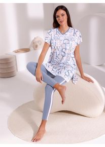 w&auml;schepur Witt Damen Schlafanzug, wei&szlig;-taubenblau-bedruckt, Gr&ouml;&szlig;e 48/50, 50% Baumwolle, 50% Viskose. Unterteil: 48% Baumwolle, 48% Viskose, 4% Elasthan