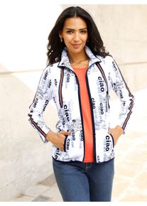 WITT Damen Sweatjacke mit maritimem Allover-Druck, wei&szlig;-marine-bedruckt, Gr&ouml;&szlig;e 44, 100% Baumwolle