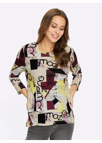 WITT Damen Print-Shirt mit 3/4-&Auml;rmeln, limone-burgund-bedruckt, Gr&ouml;&szlig;e 54, 95% Viskose, 5% Elasthan
