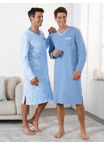 Witt Herren Nachthemden, wei&szlig;-himmelblau-bedruckt, Gr&ouml;&szlig;e 60/62, 100% Baumwolle
