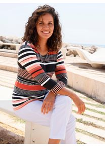 WITT Damen Ringelshirt mit Rundhals-Ausschnitt, erdbeere-schwarz-geringelt, Gr&ouml;&szlig;e 54, 95% Viskose, 5% Elasthan