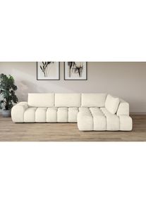 Goodproduct, GOODproduct Ecksofa &raquo;AZITA L-Form, XXL 352 cm Designsofa in Bubble-Opitk&laquo; lose R&uuml;ckenkissen, traumhafte Steppung, creme, 100% Polyester, 