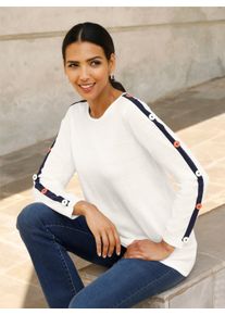 WITT Damen Longpullover mit kontrastfarbenen Streifen, wei&szlig;-marine, Gr&ouml;&szlig;e 44, 100% Polyacryl