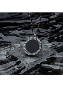 Holzkern Halsketten Herren Silber und Schwarzer Marmor