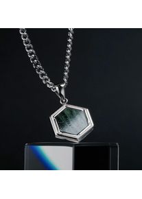 Holzkern Halsketten Herren Silber und Gr&uuml;ner Marmor