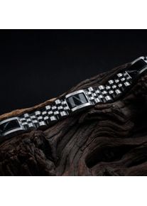 Holzkern Armband Pentachord (Schwarzer Marmor/Silber), Naturholz, Herren, gr&ouml;&szlig;enverstellbar