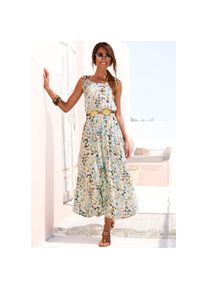 Buffalo, Unisex, Midikleid Seitennahttaschen mit Blumendruck, Webkleid aus Viskose, creme, blau bedruckt, 36, N-Gr, Sommerkleid mit rundem Ausschnitt