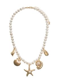 Bershka Kette Damen, gold / perlwei&szlig;, Gr&ouml;&szlig;e One Size