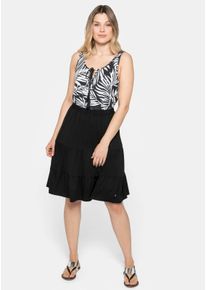 sheego Witt Damen Volantrock mit Gummibund, schwarz, Gr&ouml;&szlig;e 48, 95% Viskose, 5% Elasthan