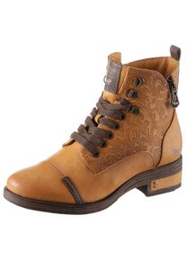 Mustang Shoes Schn&uuml;rstiefelette, mit Innenrei&szlig;verschluss gelb 41 curry-used Flache Stiefelette mit edler Pr&auml;gung