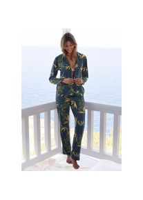Lascana Pyjama, (Set, 2 tlg., 1 St&uuml;ck), mit Schlafmaske und Scrunchie schwarz 32/34 black-goldfarben-bedruckt Elegantes Pyjama-Set in luxuri&ouml;ser...