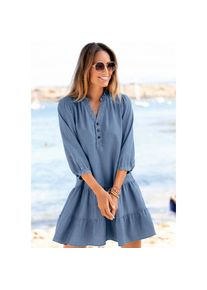 Lascana Jeanskleid, mit R&uuml;sche am Kragen blau 36/38 N-Gr denim-blue Jeanskleid mit 3/4-&Auml;rmeln