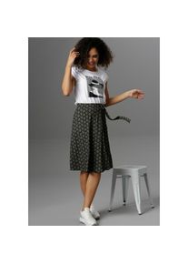 Aniston SELECTED Wickelrock, mit modischer Schnalle gr&uuml;n 42 olivgr&uuml;n-schwarz-offwhite Damenrock aus trageangenehmer Sandy-Qualit&auml;t