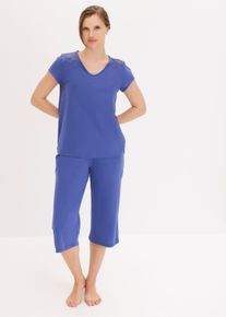 Pyjama avec un pantacourt ample en bleu, Taille 48/50 (XL), 100% coton, Couleur/Motif: bleu violet, bonprix