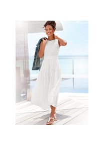 Buffalo, Unisex, Spitzenkleid in Maxil&auml;nge, Eyelet, modische Lochstickerei, elegant, wei&szlig;, 42, N-Gr, &Auml;rmelloses Sommerkleid mit Lochstickerei