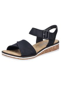 Rieker, Unisex, Sandalette , Keilsandale, Sommerschuh, Urlaubsschuh mit Klettriemchen, schwarz, 36, Sandalette mit Keilabsatz in Korkoptik