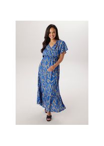 Aniston Plus, Unisex, Aniston PLUS Maxikleid in Wickeloptik - NEUE KOLLEKTION, blau, beige, 52, N-Gr, Tiefer V-Ausschnitt