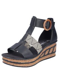 Rieker, Unisex, Keilsandalette Sommerschuh, Plateausandalette, Sandale mit modischem 6 cm Keilabsatz, schwarz, creme, 41, Sandalette mit elastischer 