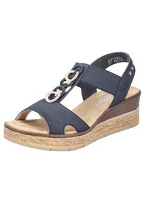 Rieker, Unisex, Keilsandalette Sommerschuh, Sandale, Plateausandale mit Gummizug f&uuml;r guten Sitz, nachtblau, 40, Sandalette mit modischem Keilabsatz